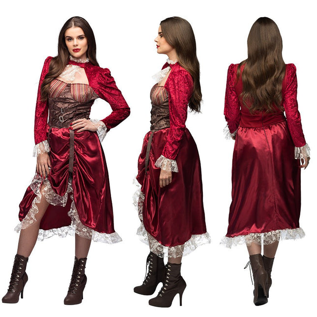 Steampunk Jurk Rood Dames van Boland koop je bij Partywinkel