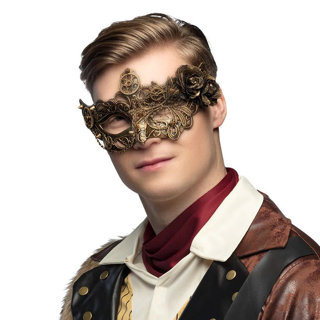 Steampunk Oogmasker Goud van Boland koop je bij Partywinkel