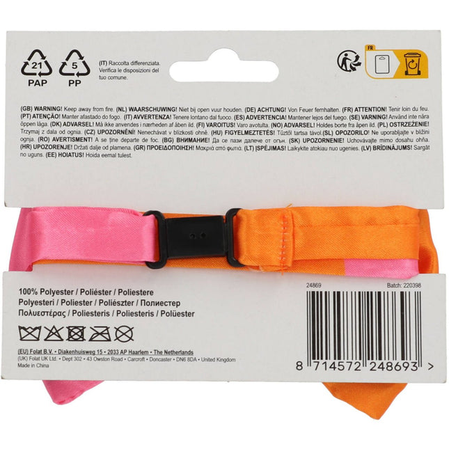 Strikje Colorblock Oranje/Roze van Folat koop je bij Partywinkel