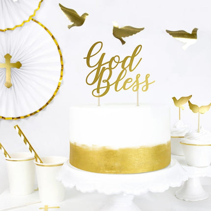 Taarttopper God Goud 27,5cm van Partydeco koop je bij Partywinkel