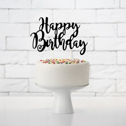 Taarttopper Happy Birthday Zwart 22,5cm van Partydeco koop je bij Partywinkel