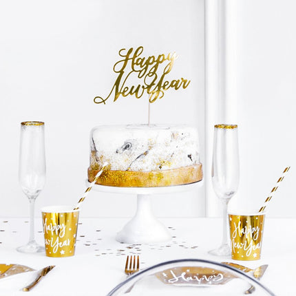 Taarttopper Happy New Year Goud 24cm van Partydeco koop je bij Partywinkel