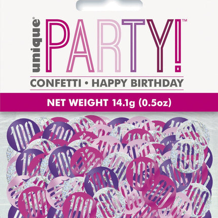 Tafelconfetti 100 Jaar Roze 14gr van Unique koop je bij Partywinkel