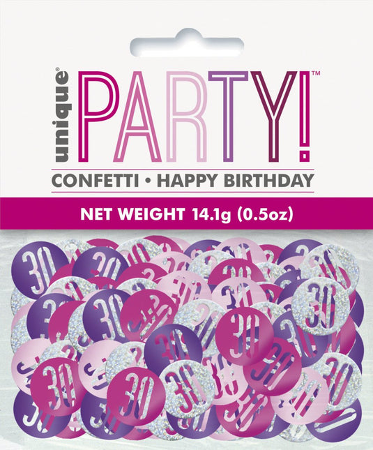 Tafelconfetti 30 Jaar Roze 14gr van Unique koop je bij Partywinkel
