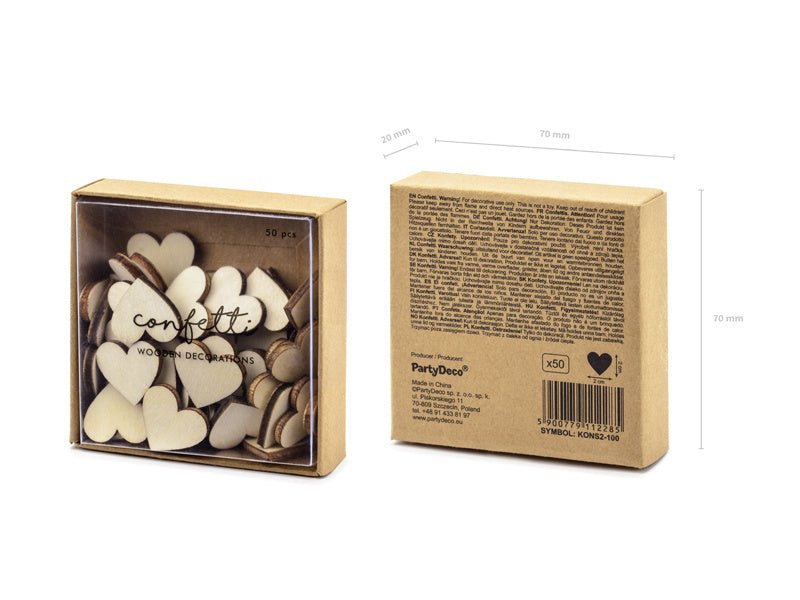 Tafeldecoratie Hartjes Hout 2cm 50st van Partydeco koop je bij Partywinkel