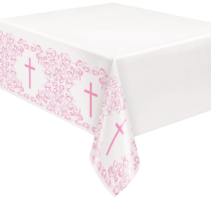 Tafelkleed Kruis Wit Roze 54x84cm van Unique koop je bij Partywinkel