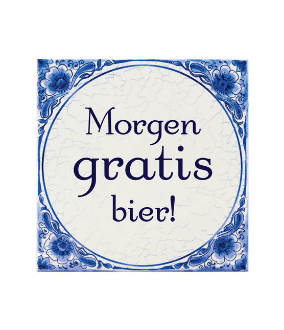 Tegels delfts blauw Morgen gratis bier 15cm van Paper Dreams koop je bij Partywinkel