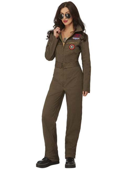 Top Gun Dames Kostuum, Khaki van Smiffys koop je bij Partywinkel