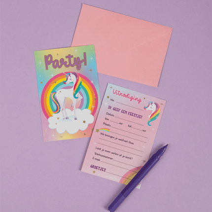 Unicorn Uitnodigingen Gekleurd 6st van Paper Dreams koop je bij Partywinkel