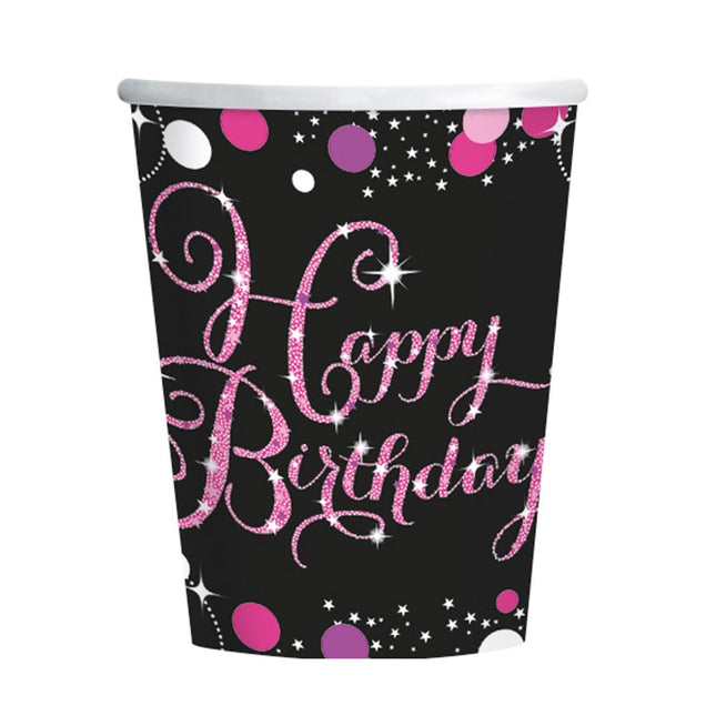 Verjaardag Bekers Happy Birthday Roze Karton 266ml 8st van Riethmueller koop je bij Partywinkel