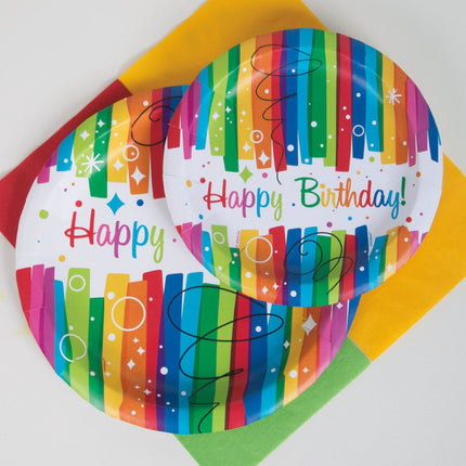 Verjaardag Borden Happy Birthday Regenboog 23cm 8st van Unique koop je bij Partywinkel