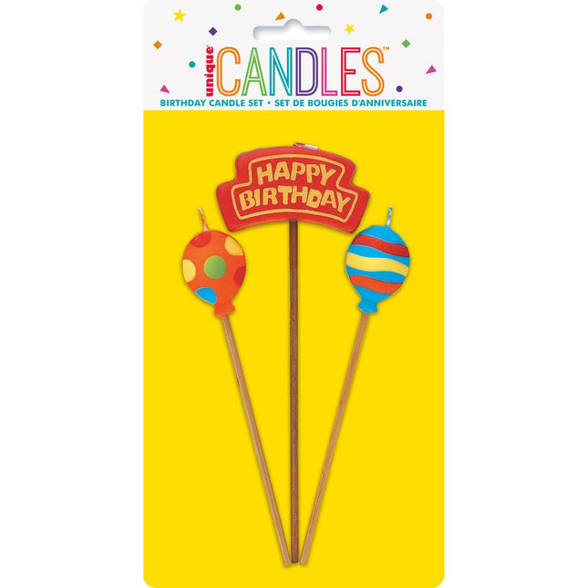 Verjaardagskaarsjes Happy Birthday Ballonnen 26,4cm 3st van Unique koop je bij Partywinkel