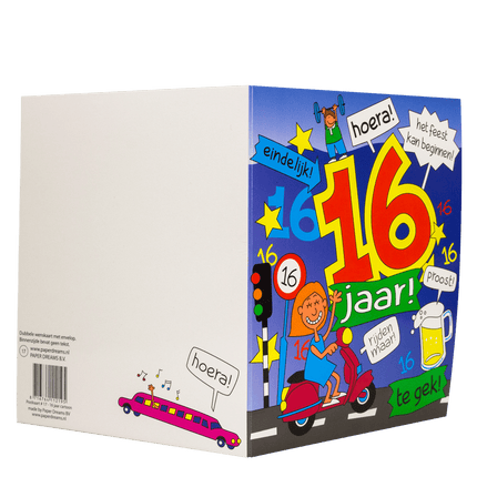 Verjaardagskaart 16 Jaar Cartoon 16,5cm van Paper Dreams koop je bij Partywinkel
