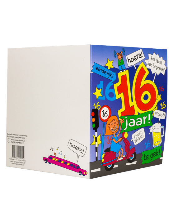Verjaardagskaart 16 Jaar Cartoon 16,5cm van Paper Dreams koop je bij Partywinkel