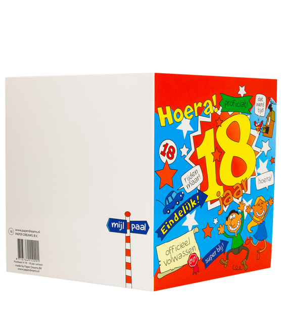 Verjaardagskaart 18 Jaar Cartoon 16,5cm van Paper Dreams koop je bij Partywinkel