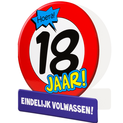Verjaardagskaart 18 Jaar Verkeersbord 16,5cm van Paper Dreams koop je bij Partywinkel