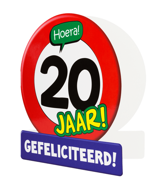 Verjaardagskaart 20 Jaar Verkeersbord 16,5cm van Paper Dreams koop je bij Partywinkel