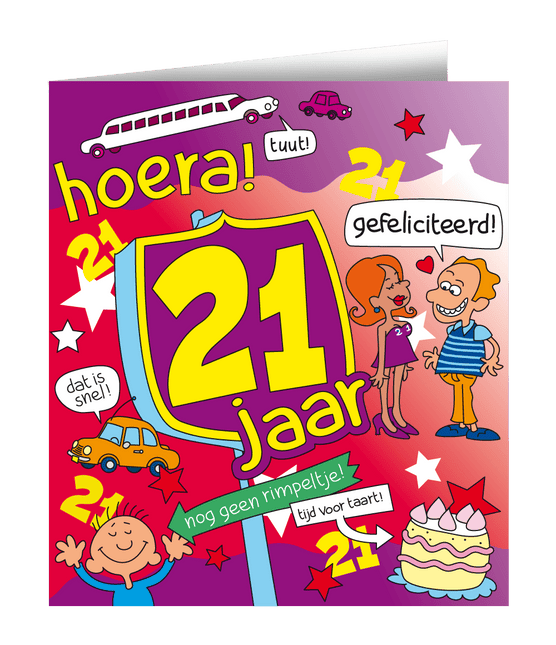 Verjaardagskaart 21 Jaar Cartoon 16,5cm van Paper Dreams koop je bij Partywinkel