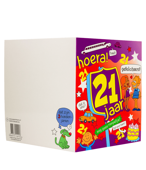 Verjaardagskaart 21 Jaar Cartoon 16,5cm van Paper Dreams koop je bij Partywinkel