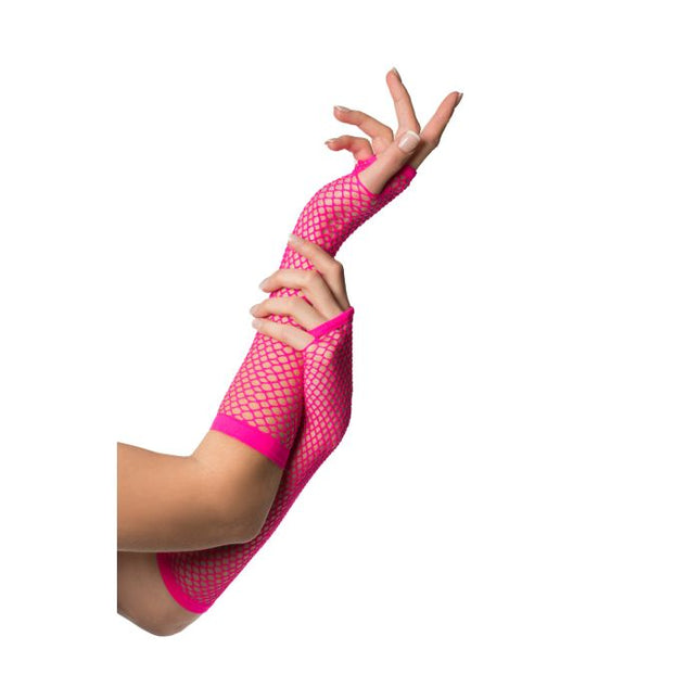 Vingerloze Handschoenen Lang Visnet Neon Pink van Partychimp koop je bij Partywinkel