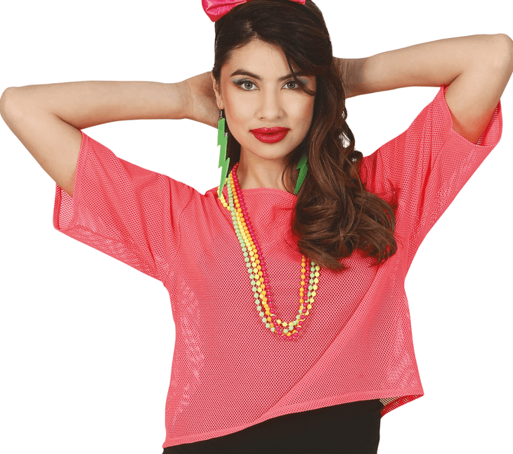 Visnet T/shirt Neon Roze Kort L van Fiestas Guirca koop je bij Partywinkel
