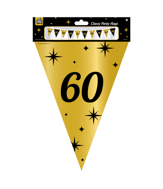 Vlaggenlijn 60 jaar goud en wit | versiering Verjaardag | De Goede Keus Vlaggenlijn 60 jaar goud en wit | versiering Verjaardag | De Goede Keus
