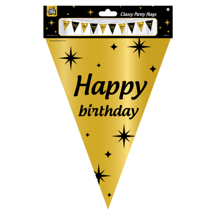 Vlaggenlijn Happy Birthday Goud Zwart 10m van Paper Dreams koop je bij Partywinkel