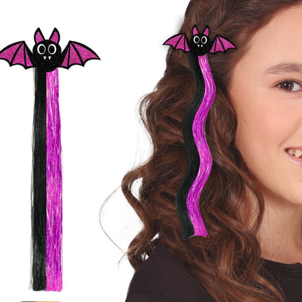 Vleermuis Hair Extension Zwart Paars 40cm van Fiestas Guirca koop je bij Partywinkel