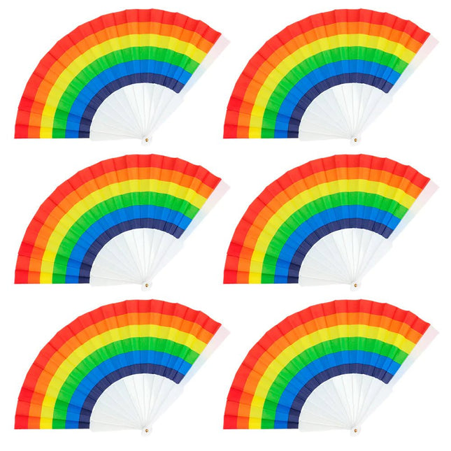 Waaier Regenboog Pride 23cm 6st van Boland koop je bij Partywinkel