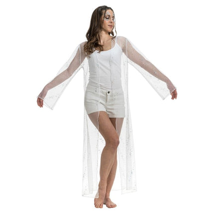 Wit Lang Tule Festivalvest Met Glitters Dames One Size