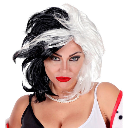 Wit Zwarte Pruik Cruella van Widmann koop je bij Partywinkel