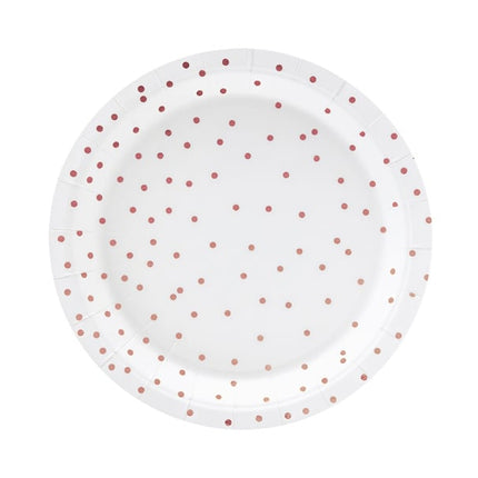 Witte Borden Rose Gouden Stippen 18cm 6st van Partydeco koop je bij Partywinkel