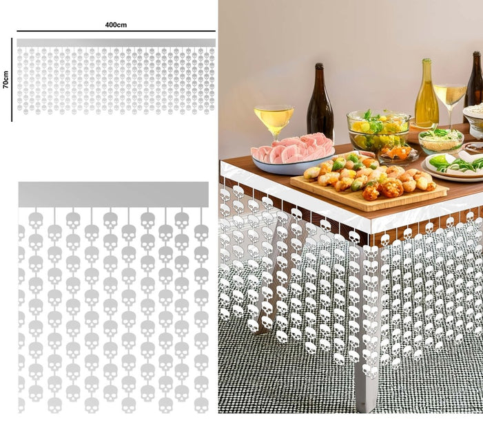 Witte Halloween Tafelrok Doodshoofden 4m van Fiestas Guirca koop je bij Partywinkel