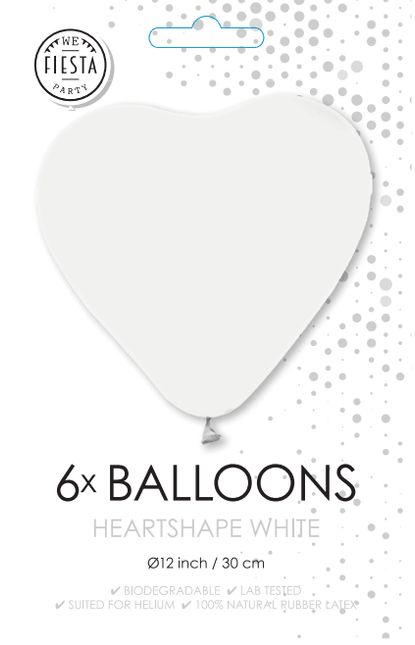 Witte Hartjes Ballonnen 30cm 6st van WeFiesta koop je bij Partywinkel