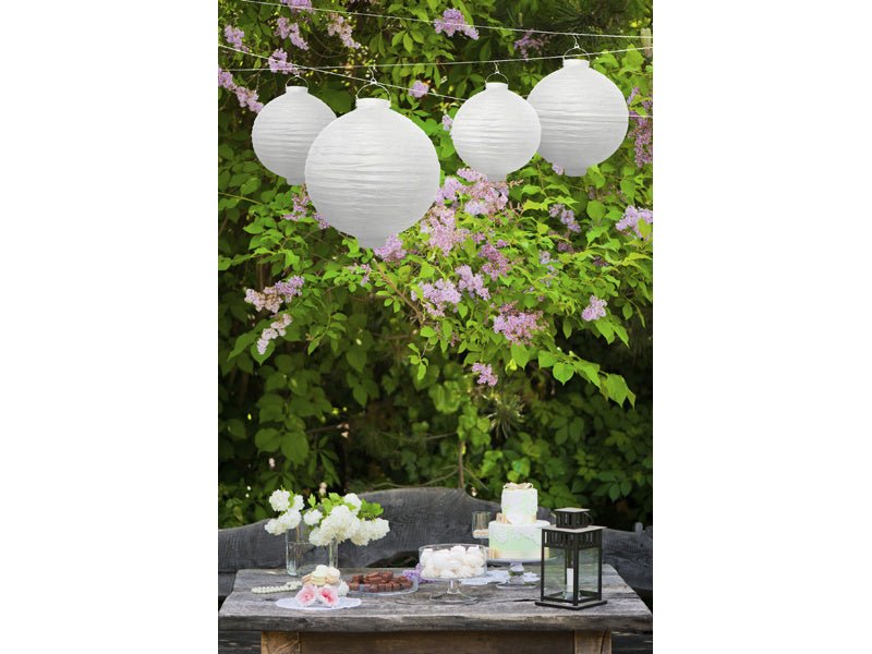 Witte Lampion Rond met lampje 20cm van Partydeco koop je bij Partywinkel