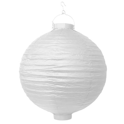 Witte Lampion Rond met lampje 30cm van Partydeco koop je bij Partywinkel