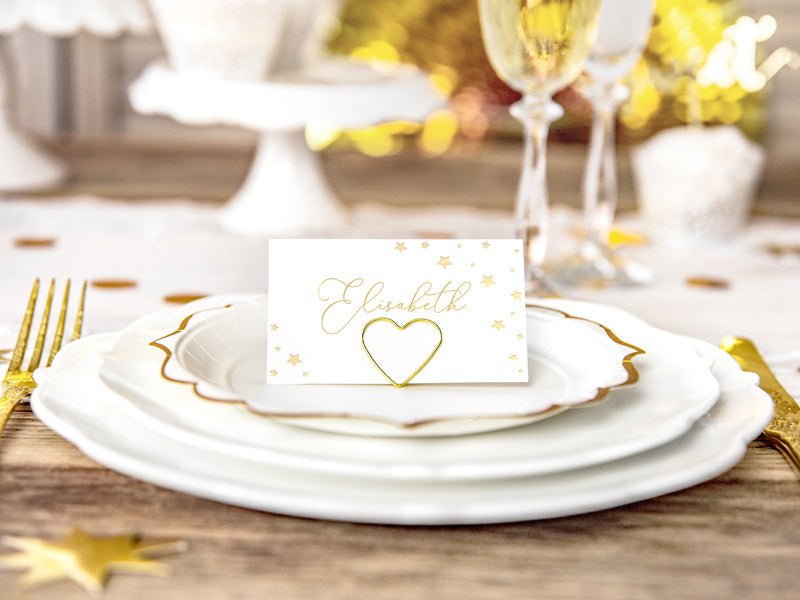 Witte Naamkaartjes Gouden Sterren 9,5cm 10st van Partydeco koop je bij Partywinkel