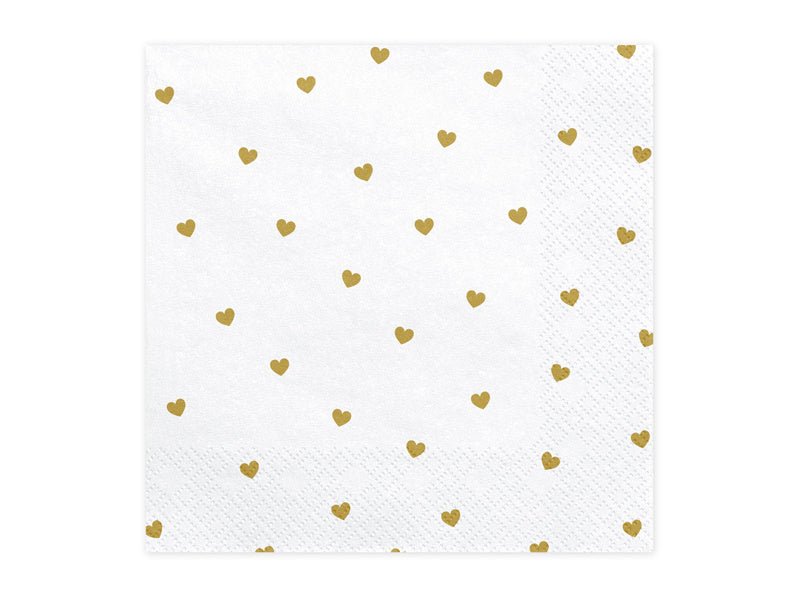 Witte Servetten Gouden Hartjes 33cm 20st van Partydeco koop je bij Partywinkel