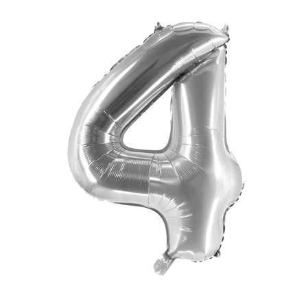 4 Jaar Cijfer Ballon Zilver Leeg 1m