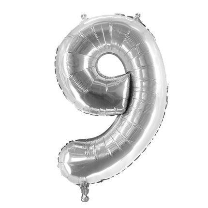 9 Jaar Cijfer Ballon Zilver 1m Leeg