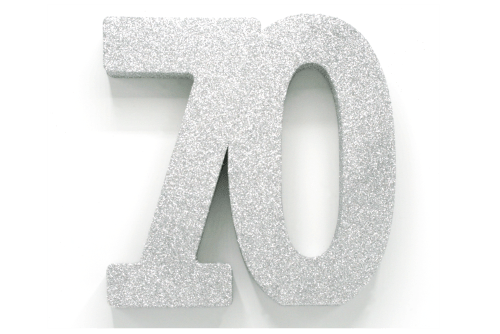 Zilver Tafeldecoratie Cijfer 70 Glitter 20,5cm van WeFiesta koop je bij Partywinkel