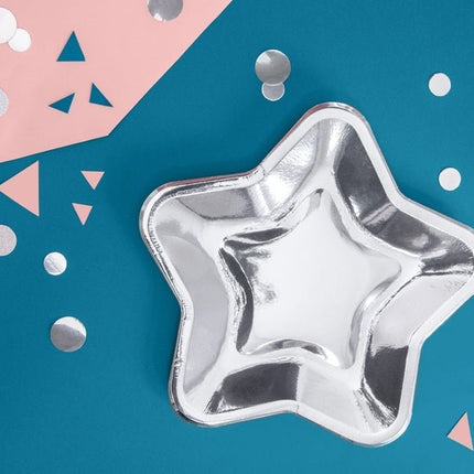 Zilveren Borden Ster 23cm 6st van Partydeco koop je bij Partywinkel