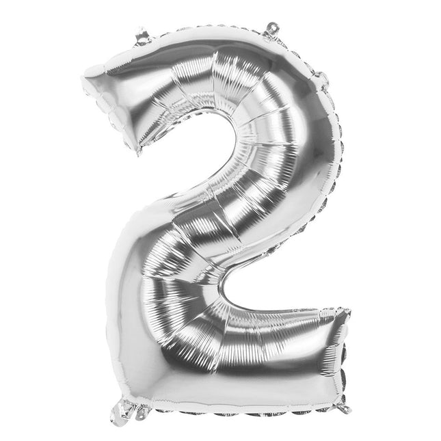 Zilveren Cijfer Ballon 2 Jaar 86cm van Boland koop je bij Partywinkel