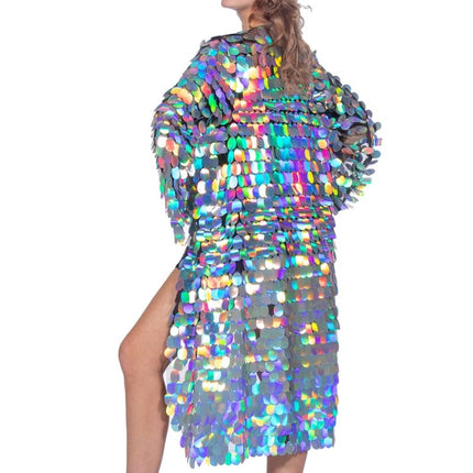 Zilveren Jas Dames Lang Pailletten van Wilbers & Wilbers koop je bij Partywinkel