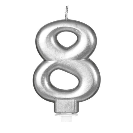 Zilveren Kaars 8 Jaar Metallic 8cm van Fiestas Guirca koop je bij Partywinkel
