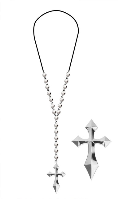 Zilveren Ketting Kruis Met Zilveren Parels van Fiestas Guirca koop je bij Partywinkel