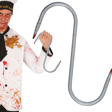 Zilveren Nep Haak Met Bloed 33cm van Fiestas Guirca koop je bij Partywinkel