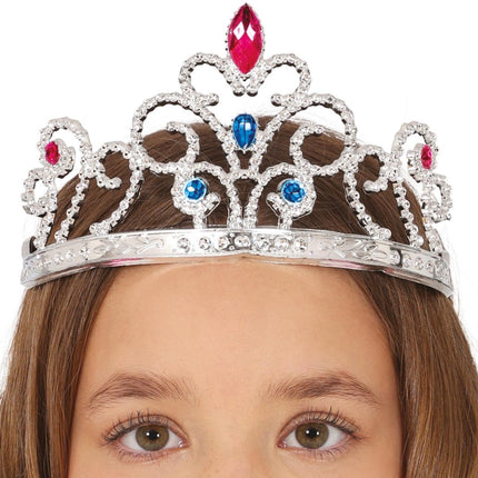 Zilveren Tiara Kind Met Edelstenen van Fiestas Guirca koop je bij Partywinkel