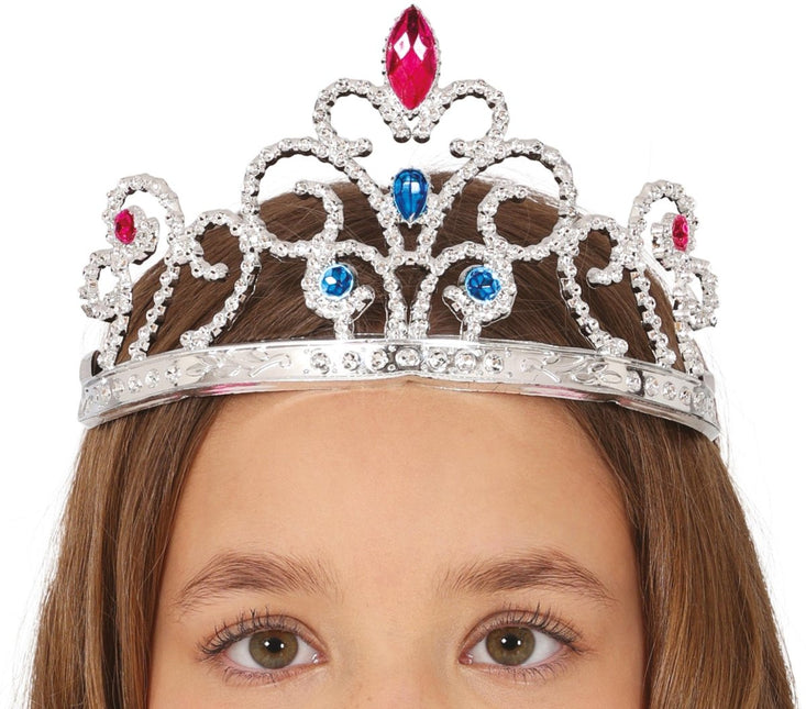 Zilveren Tiara Kind Met Edelstenen van Fiestas Guirca koop je bij Partywinkel