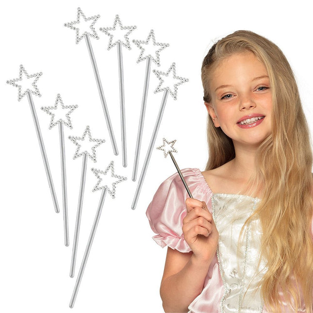 Zilveren Toverstaf 17cm 8st van Boland koop je bij Partywinkel